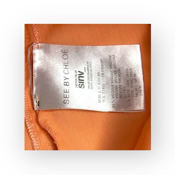 See by Chloe ༻ Pussy Bow Silk Crepe Crepon Sleeveless Top ༻Coral Pink Orange ༻ 6 - Picture 11 of 16